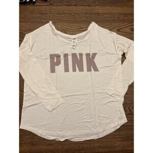 NEW Victorias Secret Long Sleeve Shirt White Pink Cotton Size M